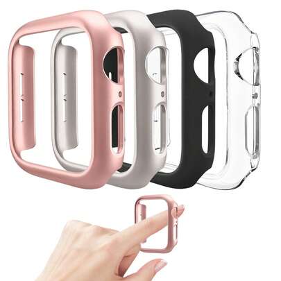 4 件装硬质 PC 保险杠保护壳，兼容 SE（第二代）系列 6 5 4 SE 40 毫米（无玻璃屏幕保护膜），超薄防刮边框保护套，适用于 44 毫米