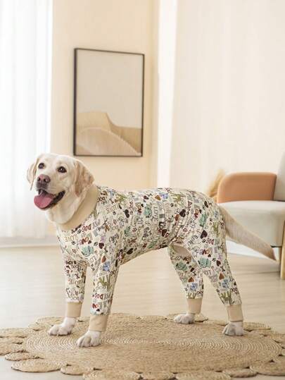 1 peça pijama para cachorro com estampa completa para cães grandes, material macio e elástico, roupa para cachorro