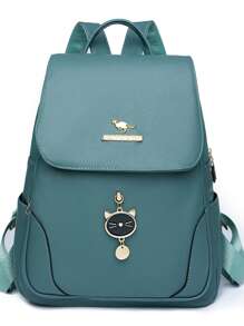1pc Vintage Classic Large Capacity Double Zipper Women's Backpack In PU Material, With Adorable Pendant, Suitable For Commuting, Shopping, Travel, Available In Burgundy Red, Black Or Navy Blue, Perfect For Back To School, Travel, And Mother's Day Gift