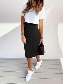 Women's Solid Color Sexy Bodycon Skirt Black Spring - Black - View 4