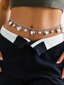 1 件可调节金属心形吊坠腰链身体饰品，夏季沙滩肚脐链，女士时尚腰带饰品夏季 - 愛心 - 查看 1