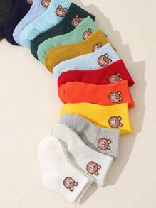10 Pairs Baby Random Candy Color Teddy Bear Mid-Calf Socks