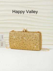1pc Sparkling Rhinestone Women's Evening Clutch Bag, Elegant & Exquisite Rhinestone Alluring Handbag With Metal Chain, Suitable For Party, Romantic Wedding, Prom, Banquet, Birthday Gift, Valentine's Day Gift.