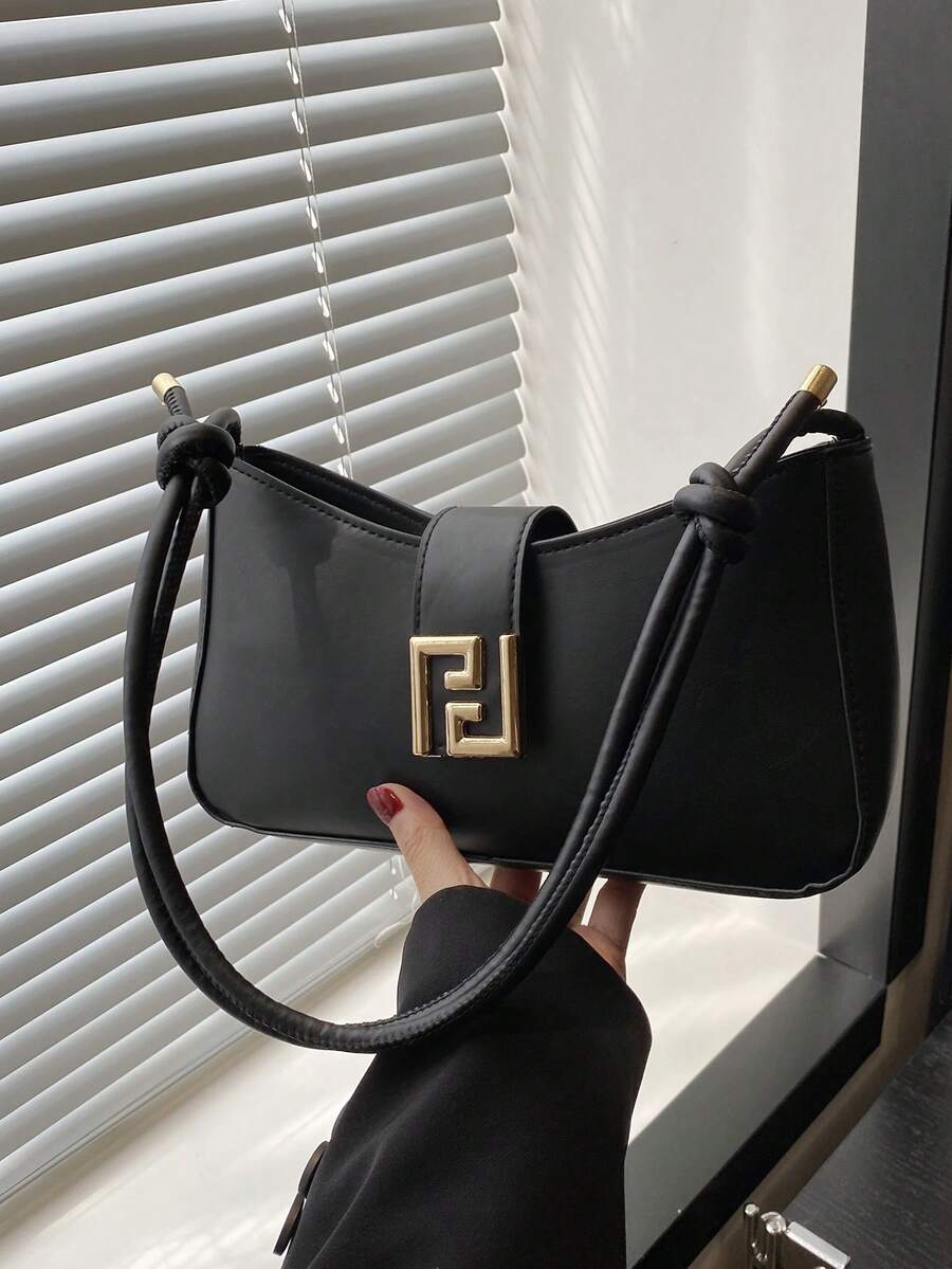 Fashionable Minimalist Solid Color Shoulder Bag, 2025 New Stylish Underarm Bag - Black - View 1