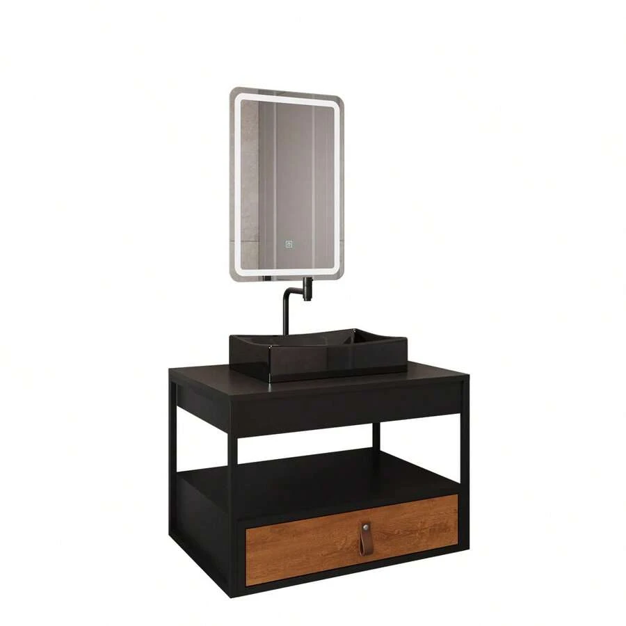 DoceLar Store Gabinete Harley Pia Torneira Espelho Retangular LED 50cm