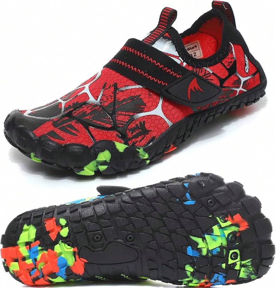 Shoes Barefoot Aqua Socks Outdoor Indoor Quick Dry Sandals Lightweight Slip On Walking Sneakers Beach Pool Swim (Little/Big) - 6-紅/黑 - 查看 1