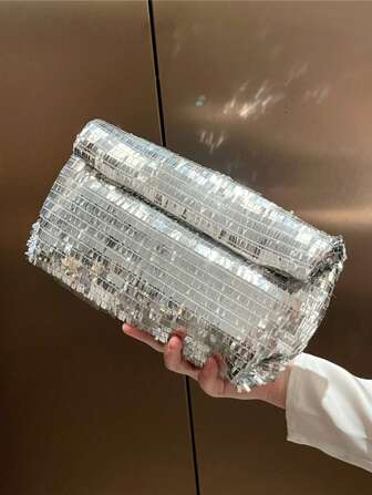 Women's Metallic Fabric Tassel Clutch Purse, Super Shiny Handbag Crossbody Bag For Evening Party, Wedding