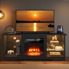 Fireplace TV Stand With 18" Fireplace, Up To 65" TVs, 58" Entertainment Center, With 20 Color Lights, TV Media Console With Storage Cabinets For Living Room - BLACK-58inch - 查看 7