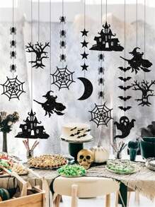 12pcs Halloween Spider Witch Ghost Bat Decoration Flower Hanging Ornaments, Halloween Creative Hanging Ornaments, Halloween Atmosphere Decoration Supplies, Holiday Home Decoration Pendants, Garden Holiday Hanging Ornaments, Halloween Outdoor Decoration, Haunted House Props, Suitable For Halloween Party Halloween Decor Fall Decor Room Decor