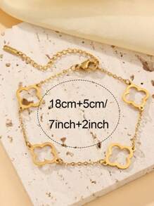 Juego de 3 piezas de brazalete de acero inoxidable chapado en oro de 18 quilates con flor de cuatro hojas hueca y circonita, joyería de moda adecuada para uso diario, fiestas, vacaciones, gran regalo para madres, novias, esposas e hijas, resistente al agua y resistente a la decoloración
