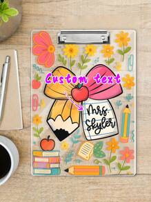1pc Personalized Teacher Appreciation Gift, Custom Pencil Floral Teacher Clipboard, End Of Year Gift, Back To School Teacher School Supplies