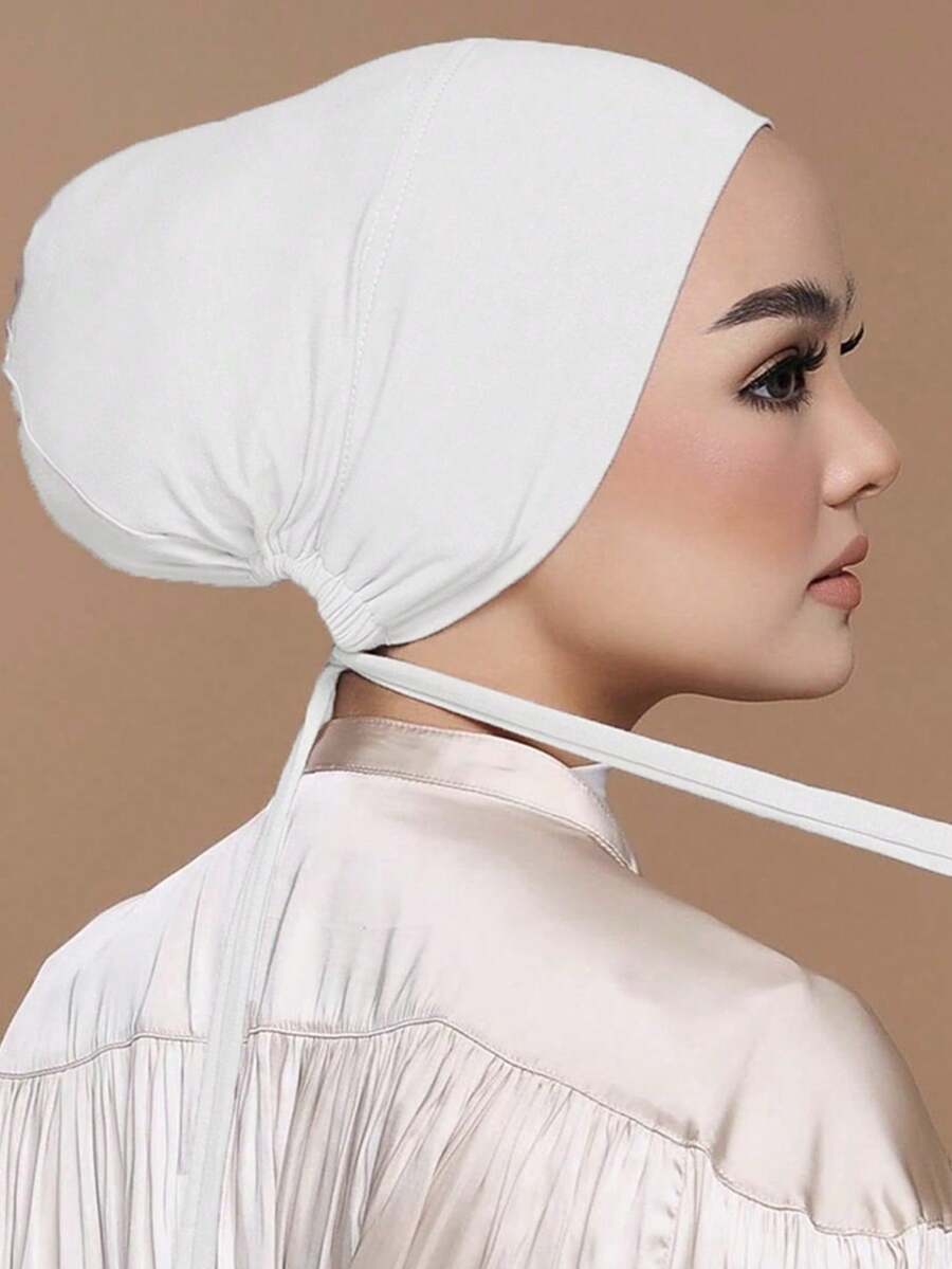 1 件女士时尚纯色弹性头带发巾头巾，适合日常使用 - 白色 - 查看 1