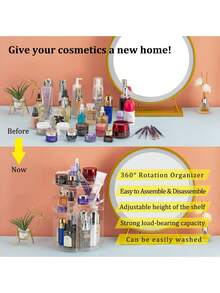 1 Piece 360° Rotating Large Capacity Makeup Organizer, Ultimate Skin Care And Cosmetic Display Case With Brush Holder And Perfume Tray, Multi-Functional Swivel Shelf Perfect For Holiday Gifting, Vanity And Bathroom Countertop Organization, Ideal For Christmas, Thanksgiving, New Year, And Valentine's Day, Enhance Your Beauty Routine With Stylish And Practical Storage Solutions - Clear - View 4
