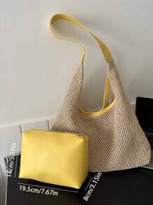 Casual Woven Shoulder Bag, Summer Beach Straw Handbag, Fashionable Chic Beach Travel Grass Woven Bag