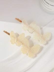 2pcs/Set Girls Delicate Versatile Hair Accessories Pearl Combination Hollow Butterfly Side Bangs Hair Clip Decor