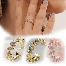 1pc Copper Material Butterfly Design Rhinestone Adjustable Ring For Women, Fashion & Unique - Yellow Gold - View 10