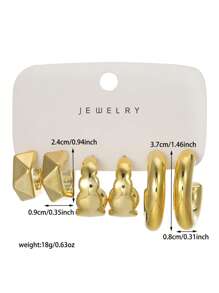 6pcs/Set Fashion CCB Geometric C Shape Heart Bear Leaf Water Drop Earring Set, Suitable For Ladies Daily Wear, Beach, Resort, Concert, Party, Gift