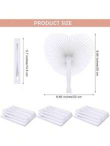 Set de 1/12/24/36/48 piezas de abanicos plegables de papel con forma de corazón, abanicos de papel plegables blancos para ceremonia de boda y eventos - Blanco - Ver 7