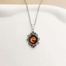 1pc Vintage Stainless Steel Chain Necklace With 26pcs Flame Shaped Letter Pendant
