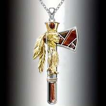 1 pieza Hacha de oro personalizada con cabeza de lobo tótem, collar colgante de hacha punk de estilo callejero y urbano, regalo de joyería para familia, amigos, amantes, aniversario