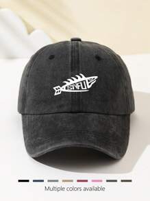 1 Stück Damen ausgewaschene SNFU Fisch Muster Mode Softtouch Baseballkappe, personalisiertes minimalistisches Design, verstellbarer Umfang, atmungsaktiver Sonnenhut, Geschenk für Feiertage, Studenten, Outdoor-Sport, Camping, Reisen