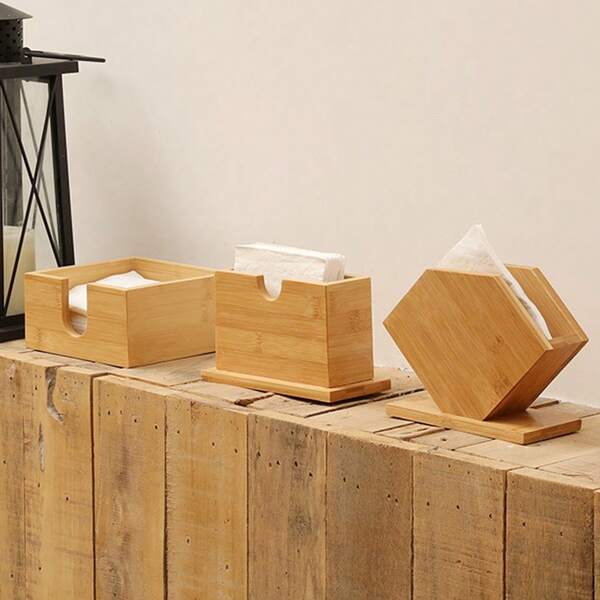 1pc/2pcs Square/Upright/Fan-Shaped Bamboo Tissue Box, Simple Napkin Holder Suitable For Restaurant, Living Room, Kitchen Tabletop In Summer