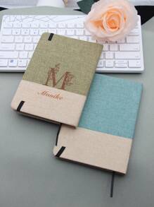 1 Piece Personalized Custom Notebook, Custom Letter Flower, Name, Text Notebook. A5 Fabric Spliced Notebook, Suitable For Business Office, Study Record, Business Office Customization, Study Supplies Customization, School Supplies, Personalized, School, Notebook, Personalized Gift, Back-To-School Gift, Return To School School Supplies,Back To School