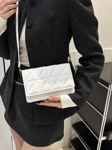 轻巧、商务休闲迷你纯色绗缝细节翻盖方形单肩包、格子设计斜挎包、简约钱包，配有可调节肩带，适合少女、女大学生、新秀和白领人士，非常适合办公室、大学、工作、商务、通勤、户外、旅行、郊游