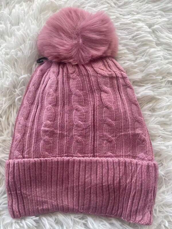 Touca Feminina de Tricô com Pompom | Inverno Quente | Várias Cores  Simples    Fofo  Casual    Acrílica    Pelinhos    inverno