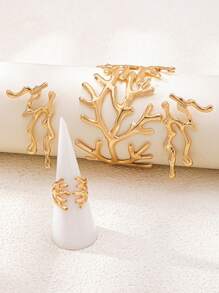 4pcs/Set Creative Exaggerated Coral Bracelet, Ring, Earrings Jewelry Set, Suitable For Women Party, Beach, Holiday Wear
