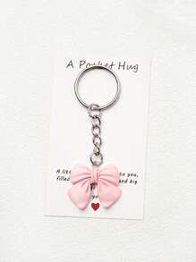 1/5/10pcs Iridescent Bowknot Key Chain Set With Hug Greeting Card Cute Sweet Key Ring Accessories For Bags Cars Phones Earphones Party Favors Gifts Backpack Decor Bows