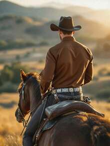 Men's Rugged Style Versatile Black Shirt, Unlock The Charm Of A Western Cowboy, Men's Printed Long Sleeve Shirt, Fashionable And Stylish, Ignite The Street,Fall - Brown - View 3