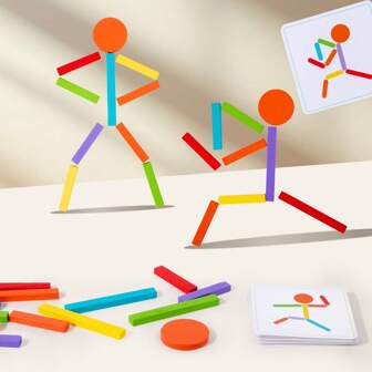 Interesting Wooden Matchstick Person Toy, Assemble The Matchstick Figure By Following Cards, Movable To Improve Hand-Eye Coordination, Suitable As Gifts For Easter, Thanksgiving And Christmas!
