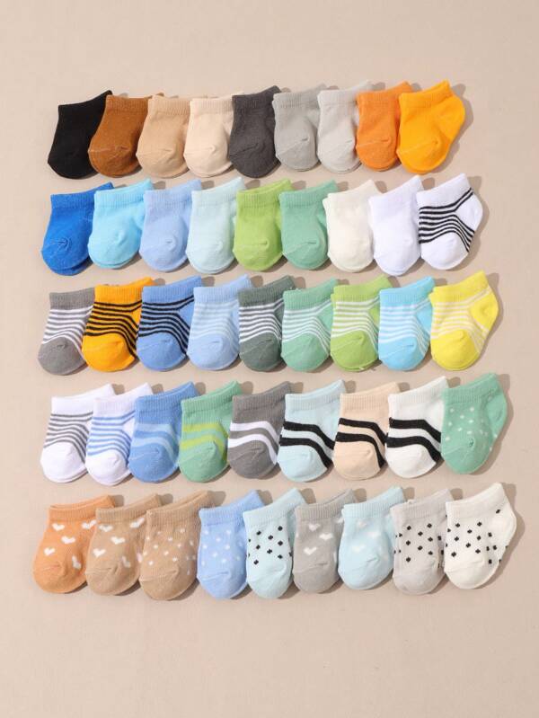 12 Pairs Baby Random Stripe And Polka Dot Short Socks, Suitable For Wearing