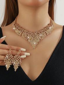 3pcs Bridal Jewelry Set: Necklace, Bracelet, Luxurious Cubic Zirconia Rhinestone For Wedding Dress, High-End Accessories - Multicolor - View 14