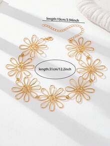 1 件金色花朵颈链，金属丝花卉粗袖口颈链，适合女士日常佩戴、度假、海滩、旅行