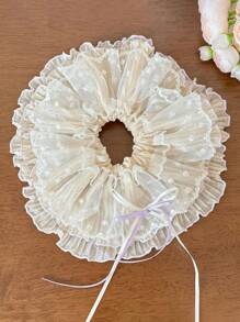 1 pièce Chouchou à maille papillon en polyester | Lien de cheveux romantique à pois en dentelle | Nœud papillon à maille surdimensionné | Accessoire de cheveux en ruban de soie de luxe, accessoires d'Halloween, accessoires de cheveux, liens de chouchou