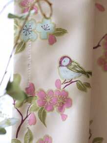 1pc Magpie Flower Printed Blackout Curtain, Chinese Countryside Style 100% Polyester, Suitable For Living Room, Bedroom