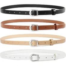 4 Pack Women Belts Jeans Dress Thin Waist Belt Ladies With Gold 0.55 Width, 2025 Style - B_黑色+米色+棕色+白色 - 查看 12