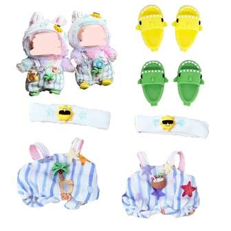 (仅娃娃衣服) 1-2-3 衣架 17cm 毛绒 Labobo 娃娃 LBB 棕榈树娃娃服装套装、坐式派对、椰子海滩度假村、休闲度假、拖鞋换衣服套装