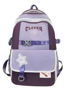 1 Pc American Retro Style Student Backpack.Large Capcity School Bag With Smiling Star Applique.Dual-Compartment Design With 'Cookies' Patch And Adjustable Padded Straps.Lightweight School Backpack.Lively Student Bag.Women's Backpack.Soft Fabric School Rucksack With Side Toggle Pockets.Back To School Supplies.Perfect For School,Back To School, Picnics Or Family Outings,Weekender.Summer Necessities.