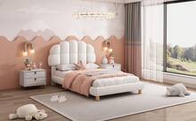 90x200cm Single Bed, Children's Bed, Youth Bed, Upholstered Bed, Wooden Slatted Frame, Circular Fleece, White - White - View 4