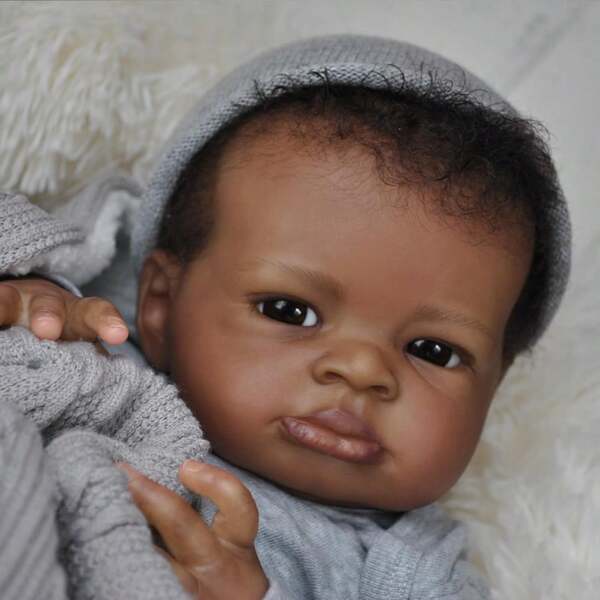 20-Inch Lifelike Reborn Doll With Black Skin, 50cm Soft Unisex African American Cloth Doll, Realistic Cute Newborn Baby Handmade Art Doll Toy, Gift For Children 3+ Years Old