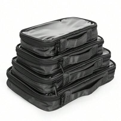 4pcs Clear Toiletry Bag Packing Cubes, Clear Toiletry Makeup Bag Organizers For Traveling, Business Trip, Black