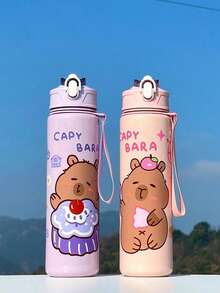 1pc Cartoon Animal Design Water Bottle For Kids, 800ml Leak-Proof Spill-Proof Portable Sports Water Bottle With Strap, Ideal Gift For Children, Summer, Kindergarten, Capybara - Multicolor - View 9