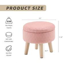 Round Footstool Ottoman Rabbit Wool Mushroom Stool Solid Wood Stool Small Upholstered Ottoman Shoe Changing Foot Stool Step Stool Sofa Footrest Stool For Living Room StoragePink-ZYGSOME - Storage-pink - View 2