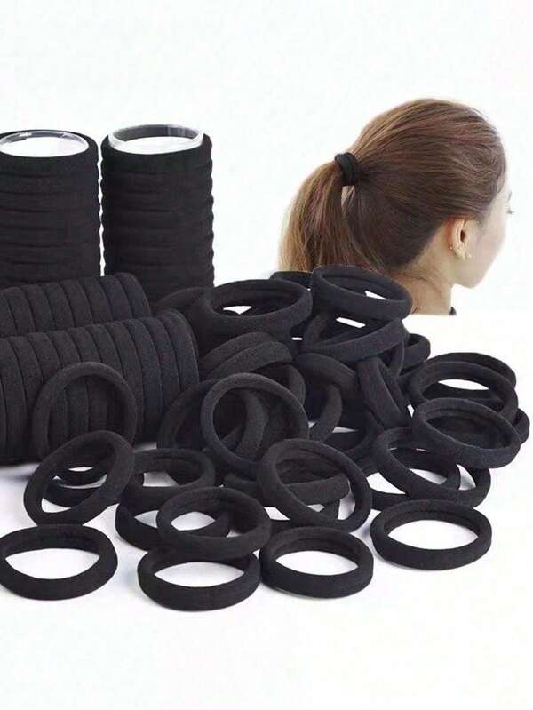 10/50pcs/Set Black High Elastic Hair Ties, Simple Seamless Rubber Hair Bands For Ponytail, Solid Colored Stretchy Hair Ties For Women, Comfortable , Essential For Home And Travel