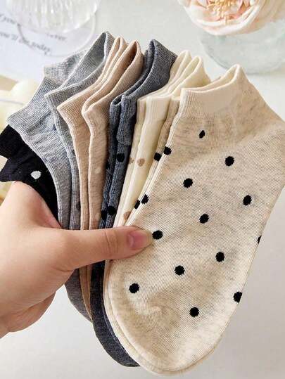 10/6/4pairs Of Women's Crew Socks, Fabric Design Polka Dot Ankle Socks, Suitable For All Seasons, Random Color