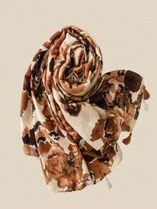 1 件印花围巾新款女士真丝围巾保暖披肩春夏防晒沙滩披肩情侣礼物时尚头巾，百搭长围巾 - 棕色 - 查看 3