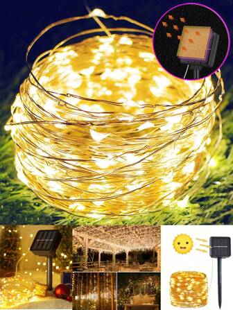 Éclairages LED solaires tubulaires | 7M 50LED / 12M 100LED | Options de couleurs multiples | Plastique durable et écoénergétique | Idéal pour les mariages et les décorations extérieures | Installation et suspension faciles des lampes solaires